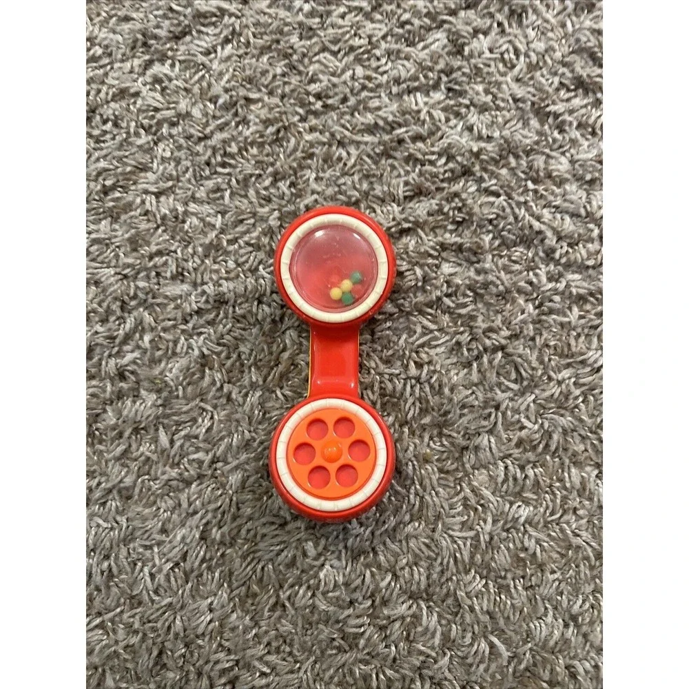 Vintage 1980s Phone Receiver Baby Toy‎ Rattle Plastic Rotary Dial Red